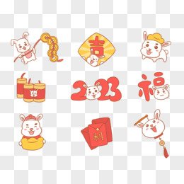 hand drawn cartoon rabbit year sticker png cutout element